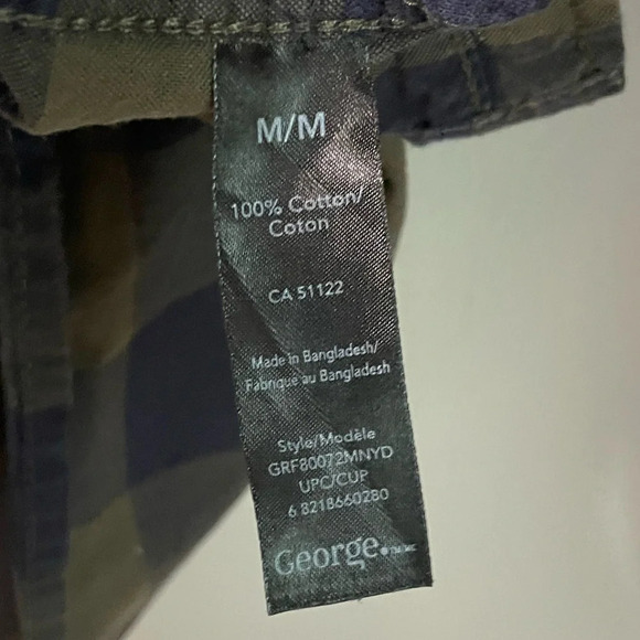 George Navy Blue  and Olive Green Checkered Plaid Shirt - Medium - Picture 6 of 8